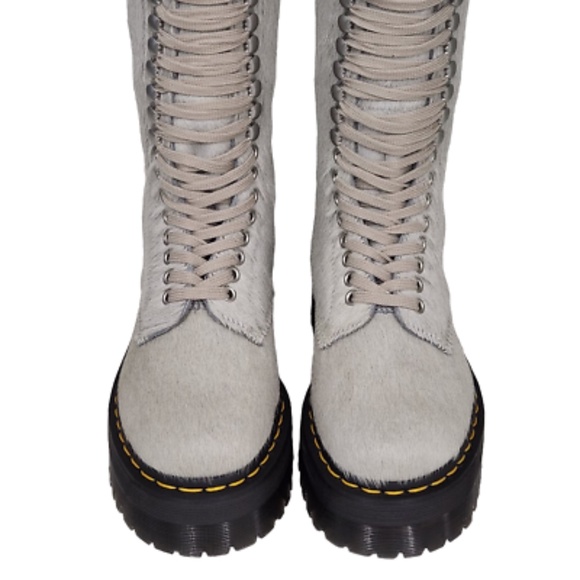 Dr Martens RICK OWENS 1918 HAIR-ON PLATFORM LEATHER COMBAT BOOTS Calf Hair SZ5,6